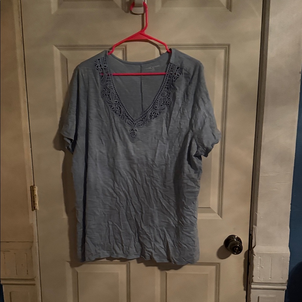 Lane Bryant Gray Lace V-Neck Tee